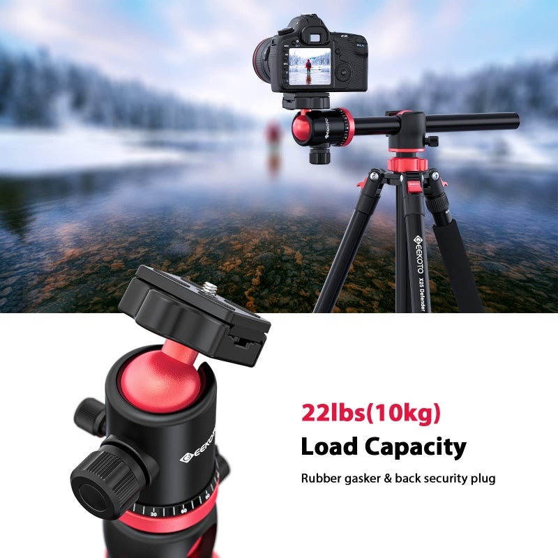 GEEKOTO Aluminum Camera Tripod with 360-Degree Ball Head and Rotatable Center Column, for DSLR and Video Camcorder, 75-Inch Professional Tripod for Travel and Work - Image 3